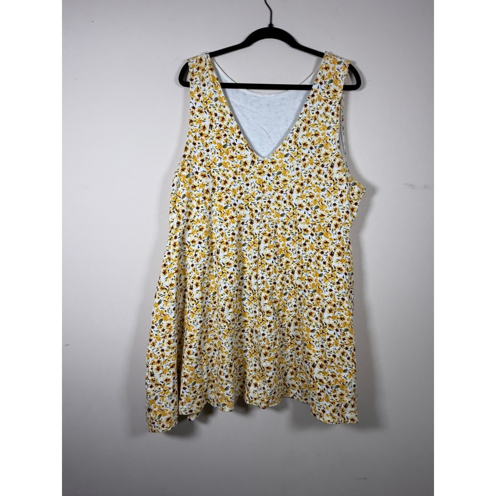 Forever 21 Women Floral Mini Dress Yellow White V-Neck Sleeveless A-Line Rayon L